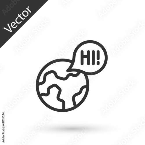 Grey line Learning foreign languages icon isolated on white background. Translation, language interpreter and communication. Vector
