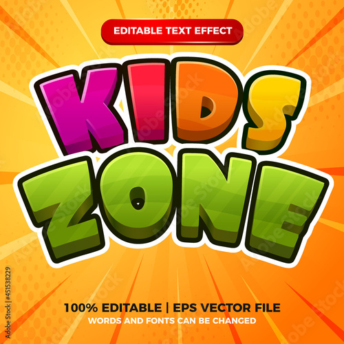 kids zone 3d colorfull editable text effect cartoon comic game style