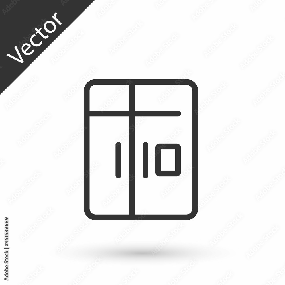 Grey line Refrigerator icon isolated on white background. Fridge freezer refrigerator. Household tech and appliances. Vector Grey line Refrigerator icon isolated on white background. Fridge freezer refrigerator. Household tech and appliances. Vector