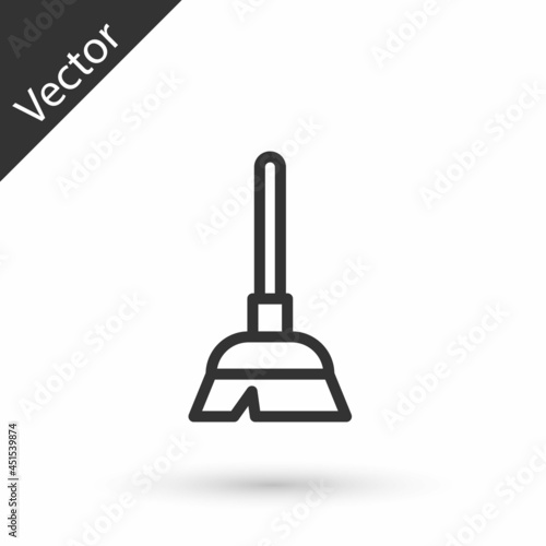 Grey line Handle broom icon isolated on white background. Cleaning service concept. Vector