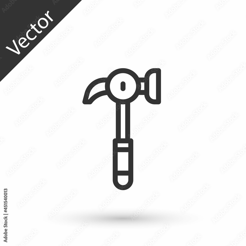 Grey line Hammer icon isolated on white background. Tool for repair. Vector Grey line Hammer icon isolated on white background. Tool for repair. Vector