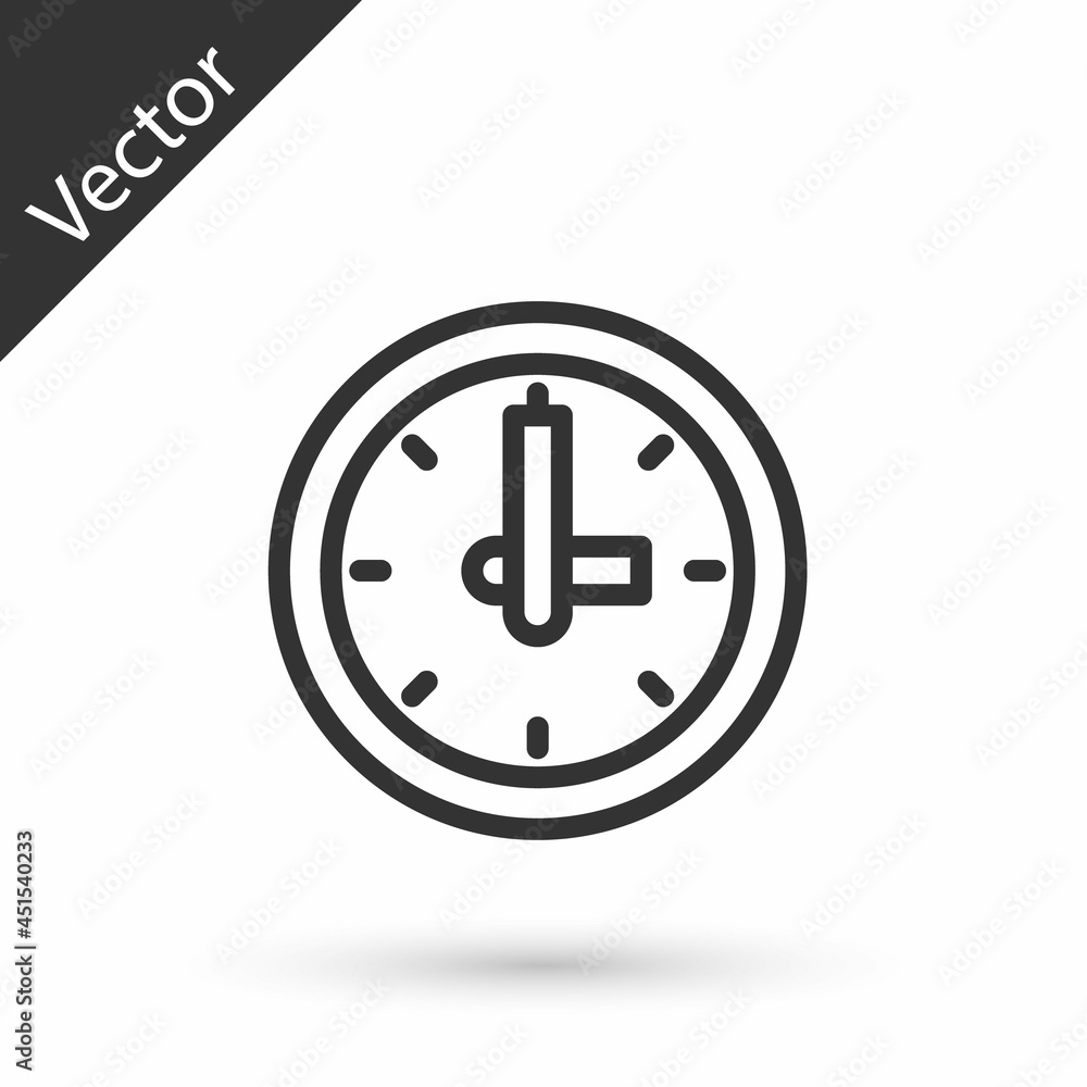 Grey line Clock icon isolated on white background. Time symbol. Vector Grey line Clock icon isolated on white background. Time symbol. Vector