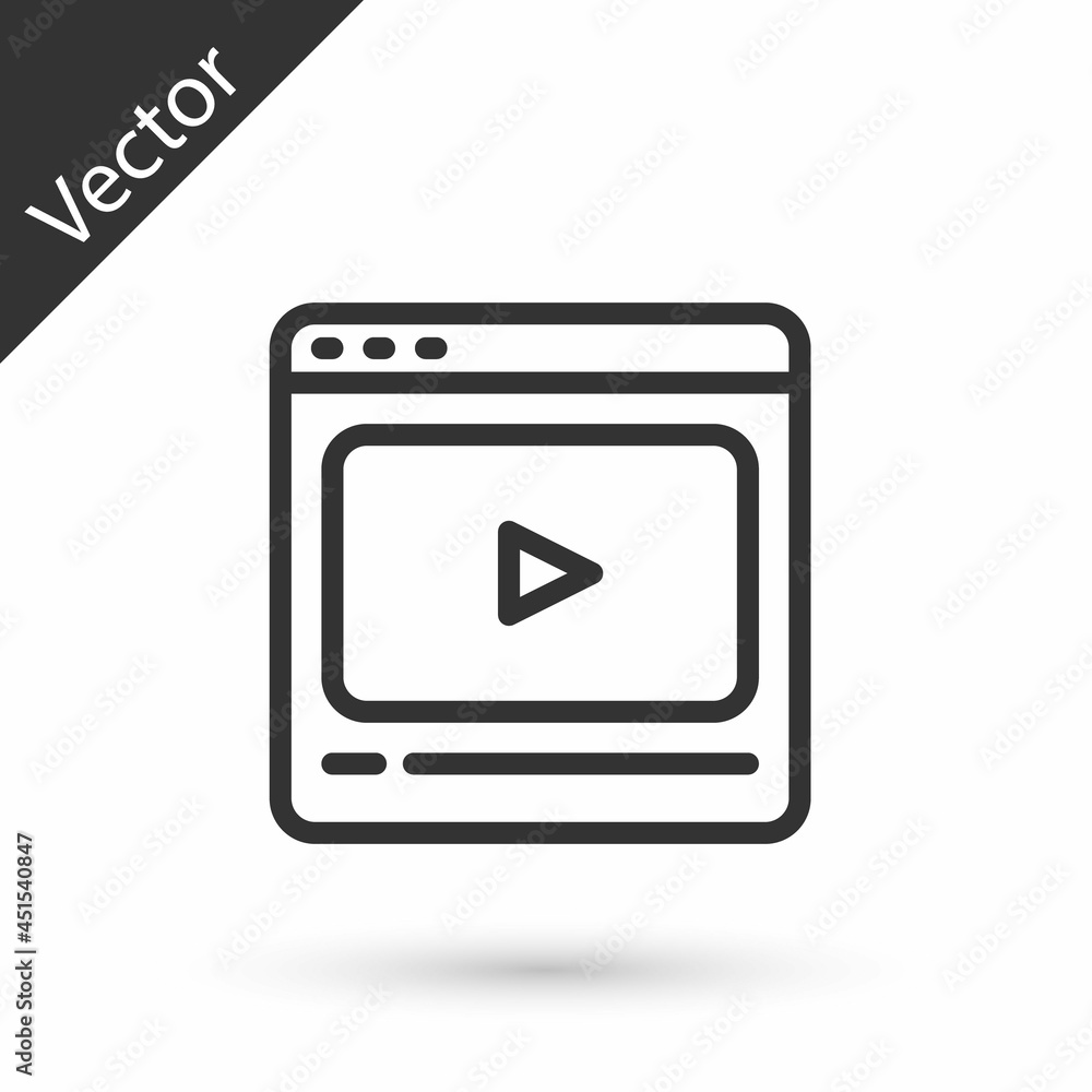 Grey line Online play video icon isolated on white background. Film strip with play sign. Vector Grey line Online play video icon isolated on white background. Film strip with play sign. Vector