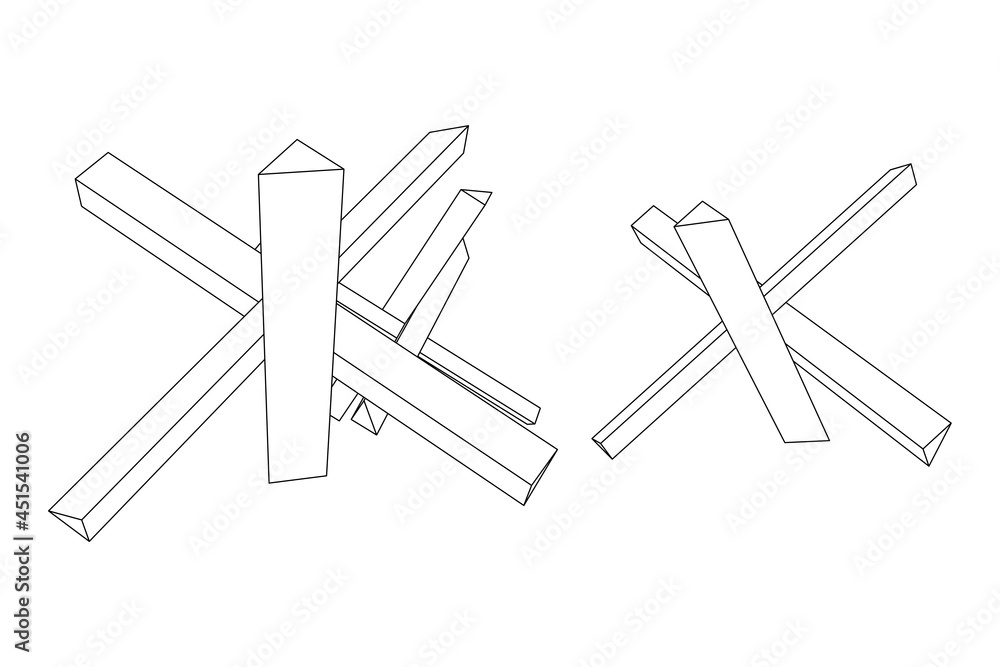 Hedgehog antitank defence. Wireframe low poly mesh vector illustration. Hedgehog antitank defence. Wireframe low poly mesh vector illustration.