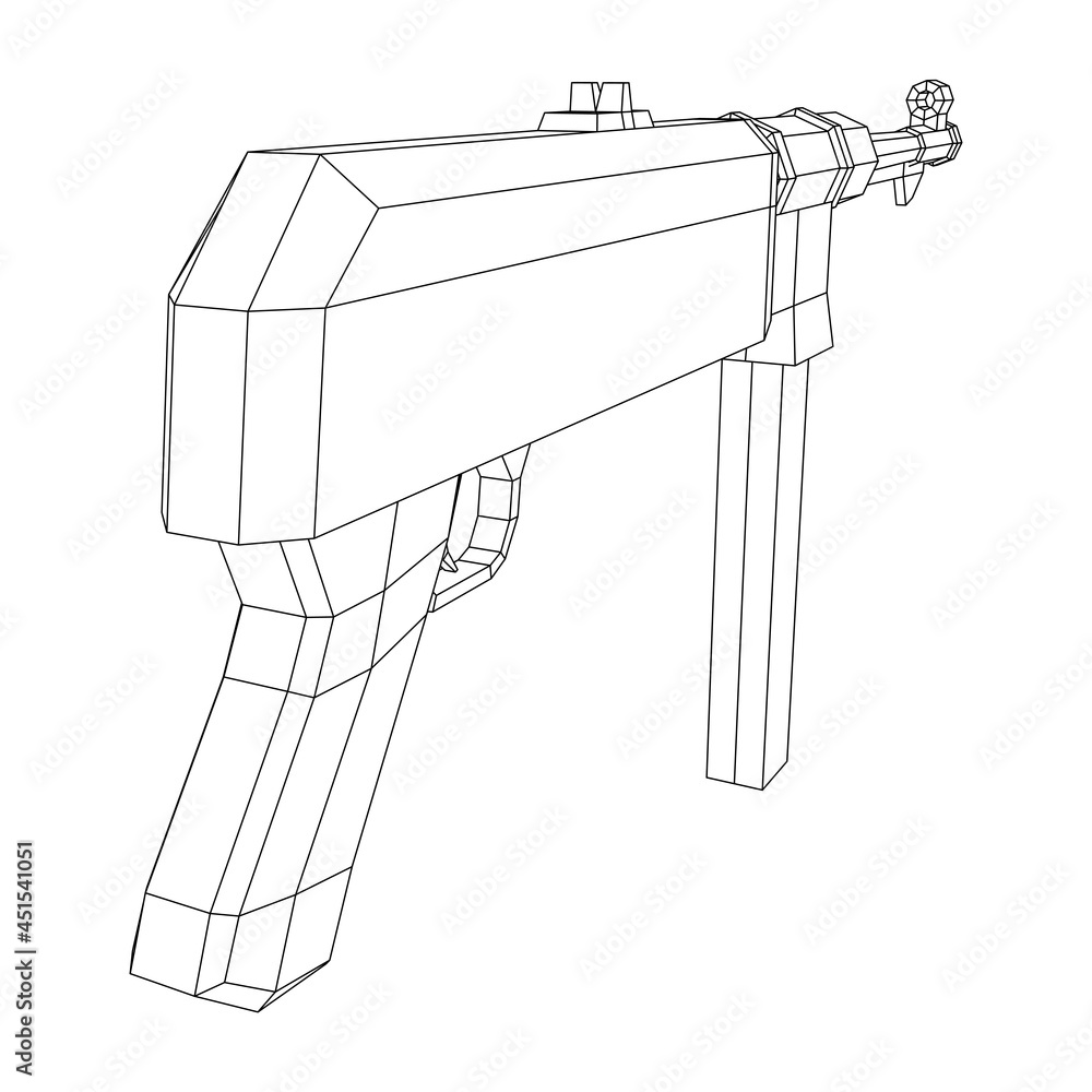 submachine-gun-german-mp-40-world-war-2-firearms-pistol-wireframe-low