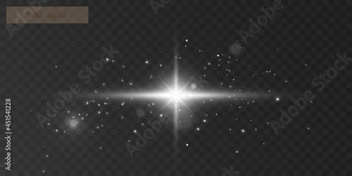 Glowing light effect with many glitter particles isolated on transparent background. Vector star cloud with dust.	