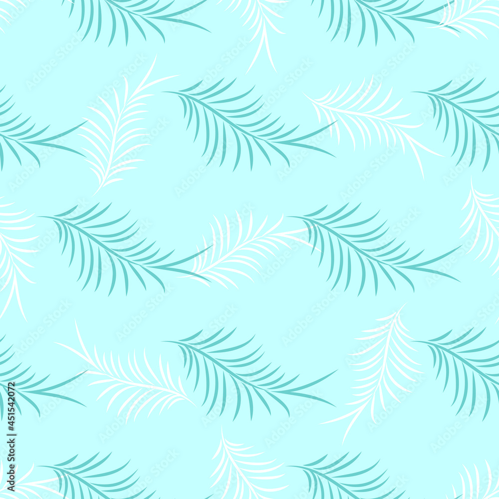 White and blue palm leaves on a blue background. Exotic tropical botanic seamless pattern. Illustration White and blue palm leaves on a blue background. Exotic tropical botanic seamless pattern. Illustration