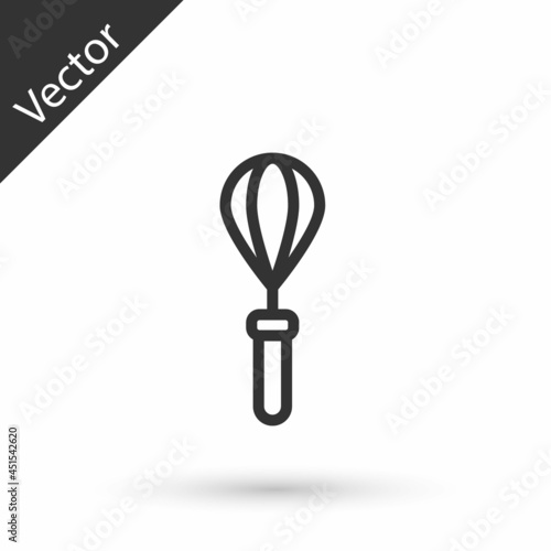 Grey line Kitchen whisk icon isolated on white background. Cooking utensil, egg beater. Cutlery sign. Food mix symbol. Vector