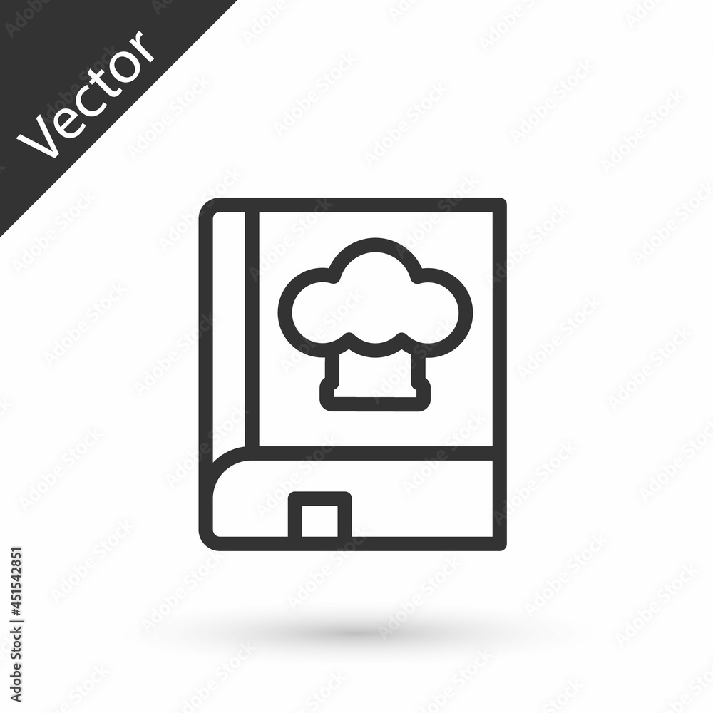 Grey line Cookbook icon isolated on white background. Cooking book icon. Recipe book. Fork and knife icons. Cutlery symbol. Vector Grey line Cookbook icon isolated on white background. Cooking book icon. Recipe book. Fork and knife icons. Cutlery symbol. Vector