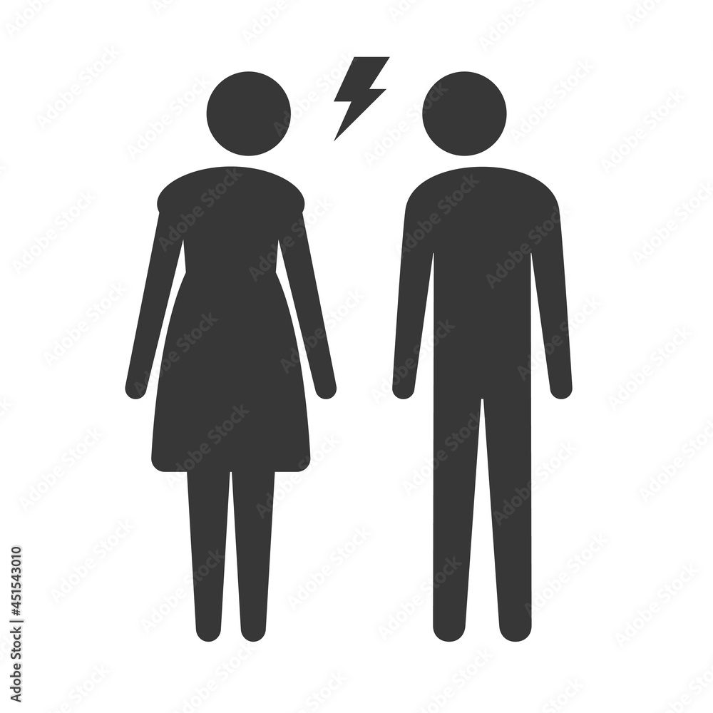 男女と雷マークのピクトグラム・アイコン:ケンカする2人の素材 男女と雷マークのピクトグラム・アイコン:ケンカする2人の素材