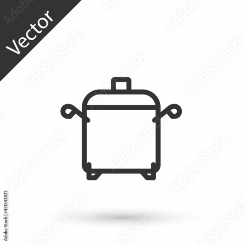 Grey line Cooking pot icon isolated on white background. Boil or stew food symbol. Vector