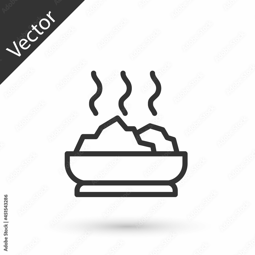 Grey line Bowl of hot soup icon isolated on white background. Vector Grey line Bowl of hot soup icon isolated on white background. Vector