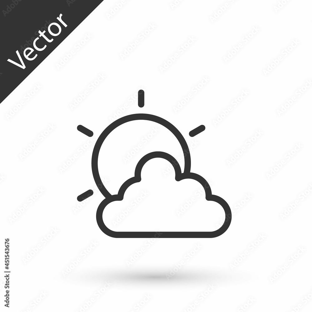 Grey line Sun and cloud weather icon isolated on white background. Vector Grey line Sun and cloud weather icon isolated on white background. Vector