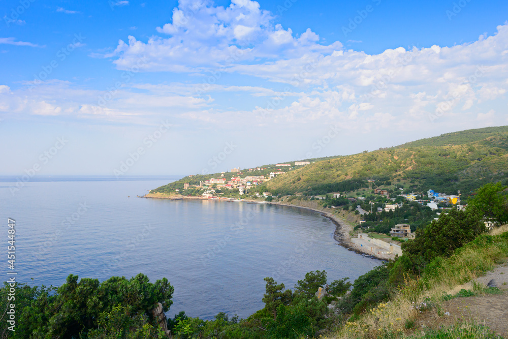 View from the height of a small settlement on the seashore View from the height of a small settlement on the seashore