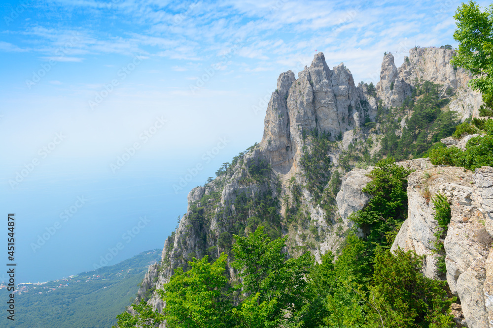 Ai-Petri mountain peak in the Crimean mountains with a cable car