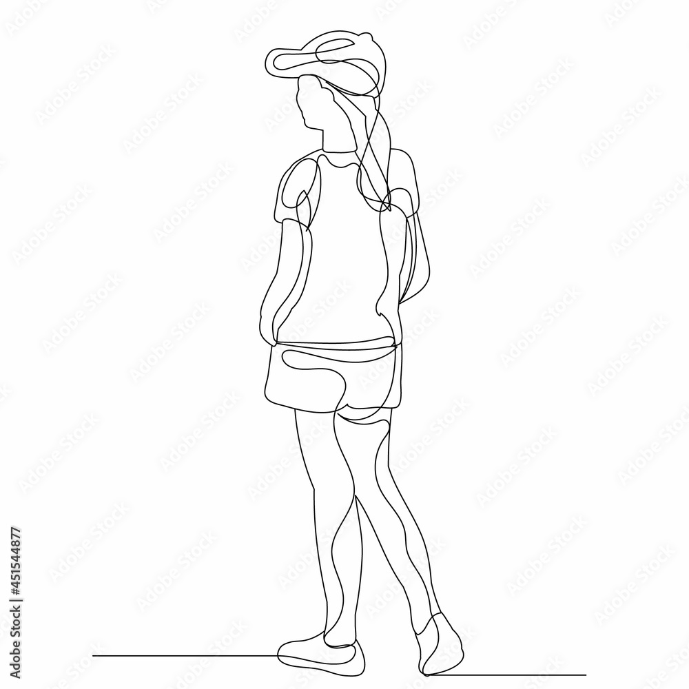 continuous line drawing child girl sketch, vector