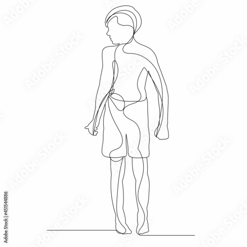 continuous line drawing child boy sketch, vector