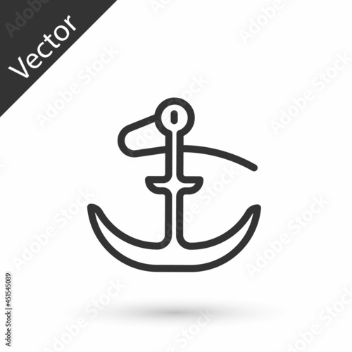 Fotografiet Grey line Anchor icon isolated on white background. Vector