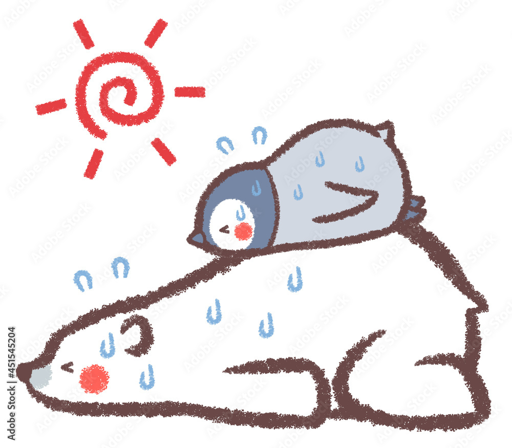 熱中症のシロクマとペンギンヒナ Stock イラスト Adobe Stock