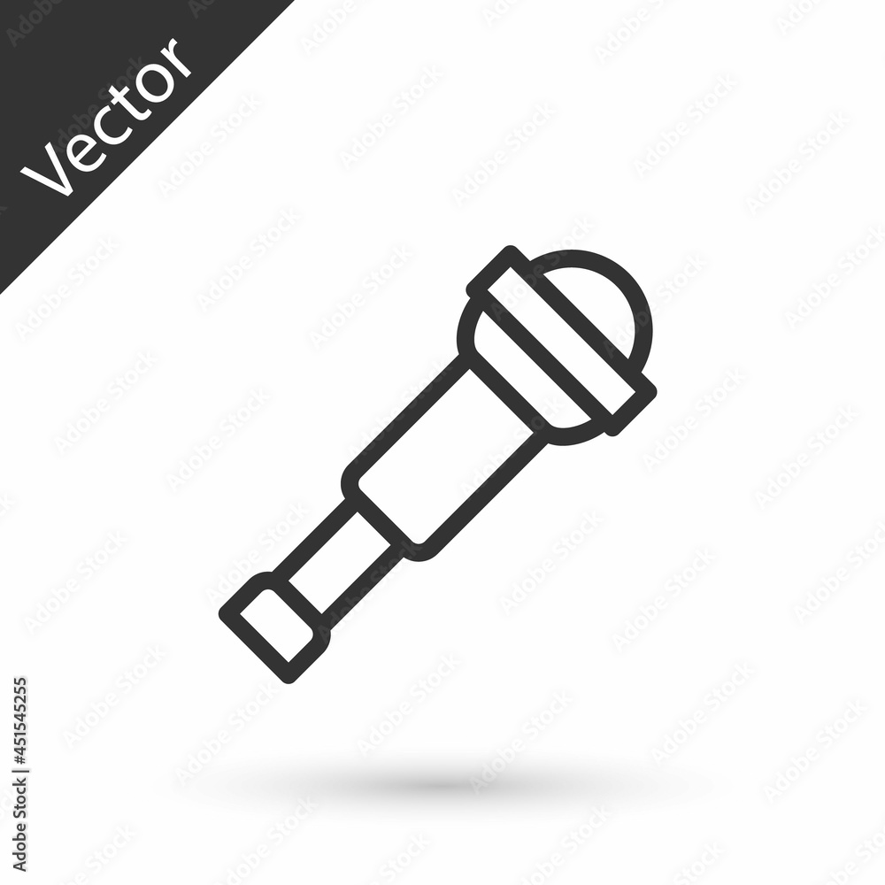 Grey line Spyglass telescope lens icon isolated on white background. Sailor spyglass. Vector Grey line Spyglass telescope lens icon isolated on white background. Sailor spyglass. Vector