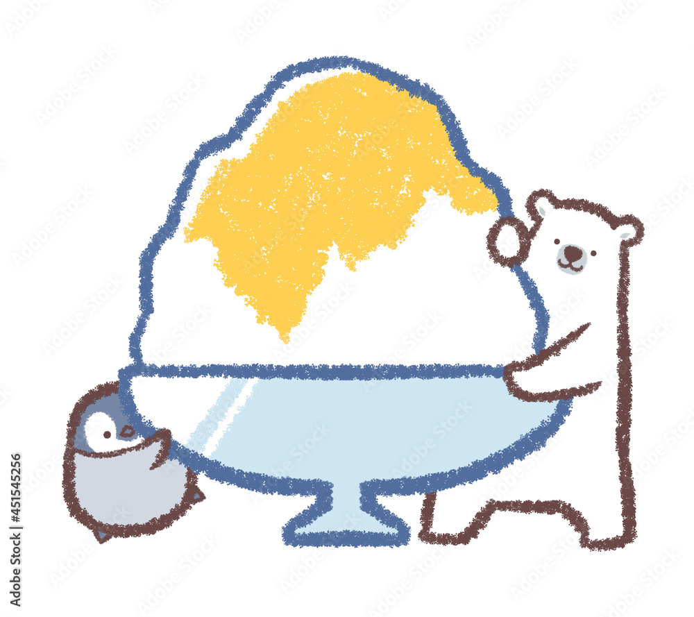 シロクマとペンギンヒナとレモン味のカキ氷 Stock イラスト Adobe Stock