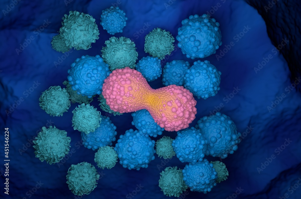 Dividing breast cancer cell top view 3d illustration Stock Illustration ...