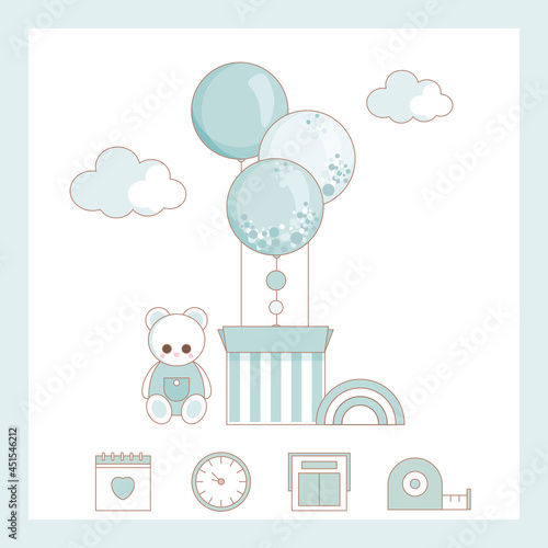 Illustration newborn metric for children bedroom. Invitations, cards, nursery decor