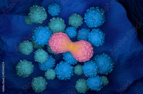 Konstfotografi Dividing breast cancer cell top view 3d illustration