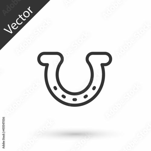 Grey line Horseshoe icon isolated on white background. Vector