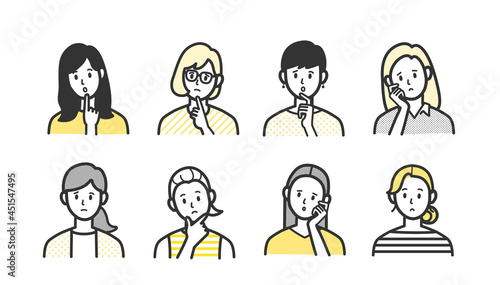 女性　悩む　上半身　セット　