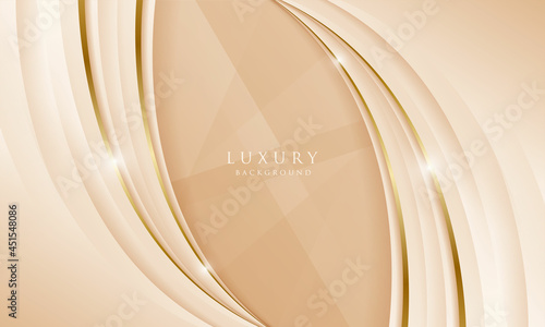 Abstract curve golden line luxury background with sparkling effect. Elegant wave cover template.