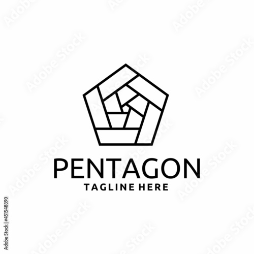 Abstract Pentagon Logo Design with Line Art Illustration