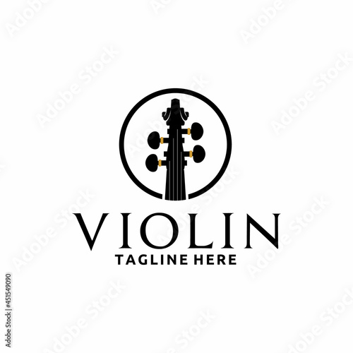 Simple Violin Viola Fiddle Cello bass Headstock Music Instrument Logo Design Vector Template