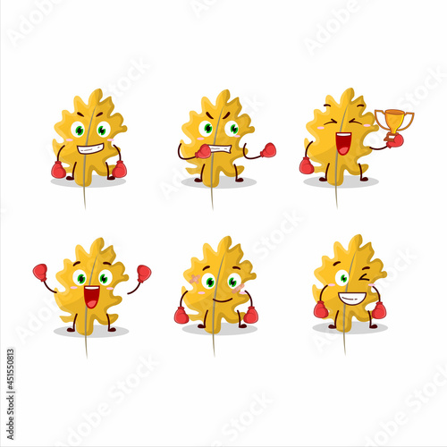 A sporty oak yellow leaf angel boxing athlete cartoon mascot design