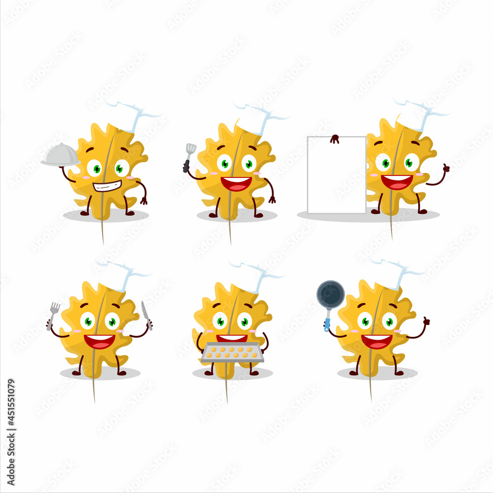 Cartoon character of oak yellow leaf angel with various chef emoticons Cartoon character of oak yellow leaf angel with various chef emoticons