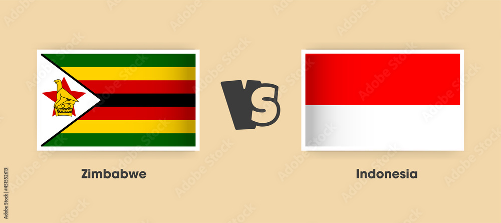 Zimbabwe vs Indonesia flags placed side by side. Creative stylish national flags of Zimbabwe and Indonesia with background