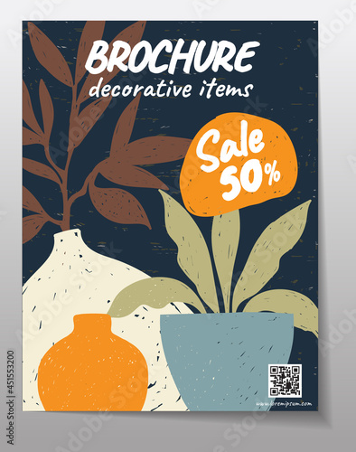 Ceramics pottery modern abstract art banner  brochure leaflet flower leaf vase pot vector 08