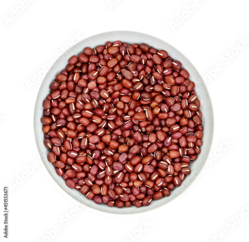 Azuki Bean or Red Bean Seeds in a bowl isolated on white background
