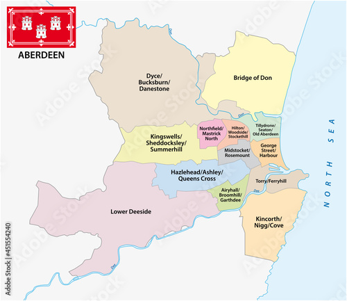 administrative, ward vector map of the Scottish city of Aberdeen