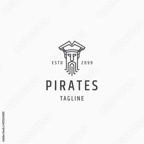 Pirate captain line art logo icon design template flat vector