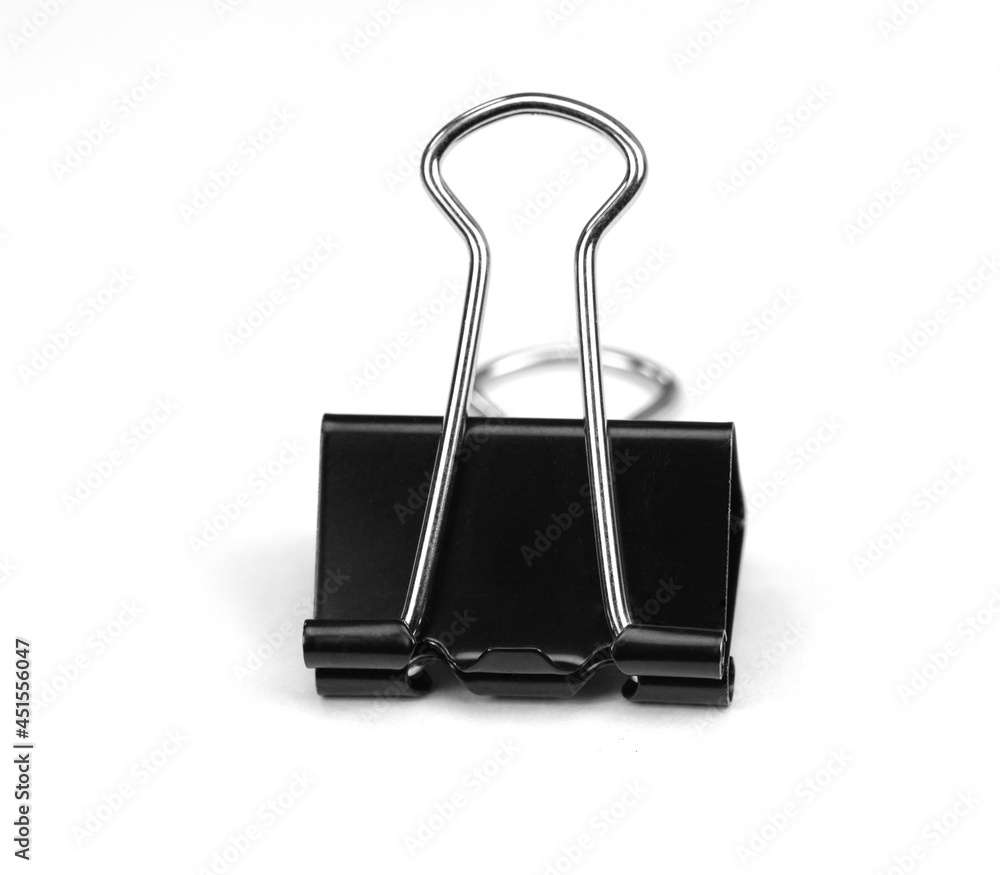 Black binder clips for paper isolated on white. Metal clips. Black binder clips for paper isolated on white. Metal clips.