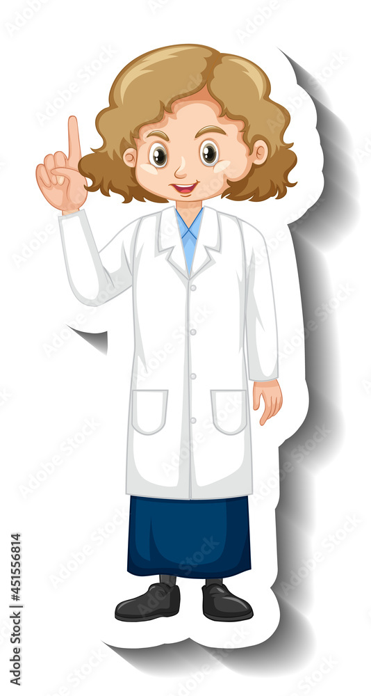 A girl in science gown cartoon character sticker A girl in science gown cartoon character sticker