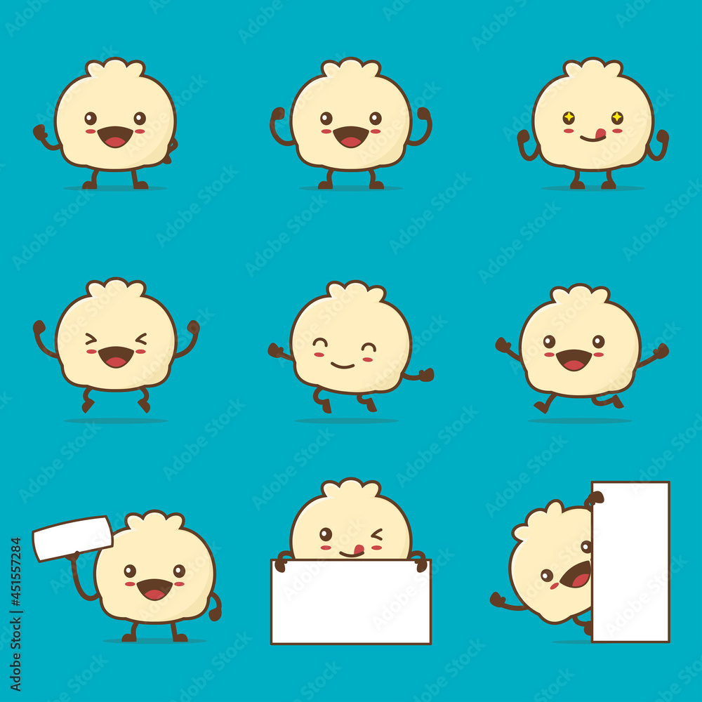 cute dimsum cartoon. with happy facial expressions and different poses