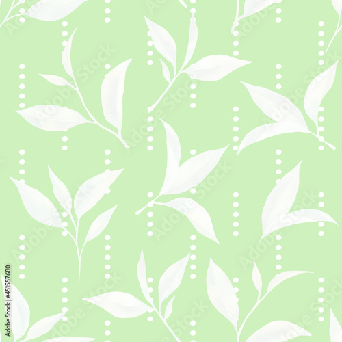 Tea leaves seamless pattern. Food background with tea leaves watercolour in hand drawn style. Tea background for paper  textile  wrapping and wallpaper.