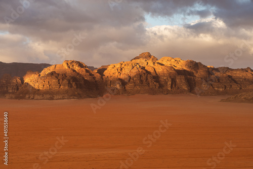 Landscape of Wadi rum red sand desert in a morning, Jordan