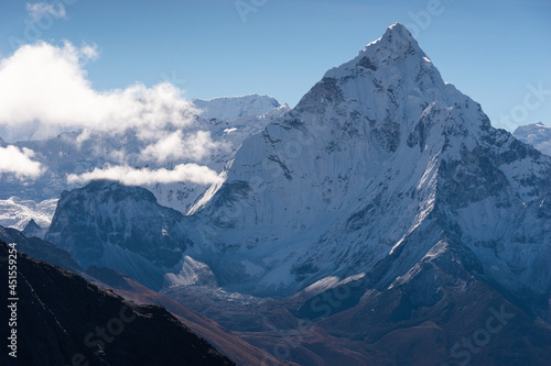 Ama Dablam mountain peak, most beautiful peak in Everest national park view from Chola pass, Himalaya mountains range, Nepal