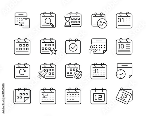 Calendar Icons - Vector Line Icons. Editable Stroke. Vector Graphic