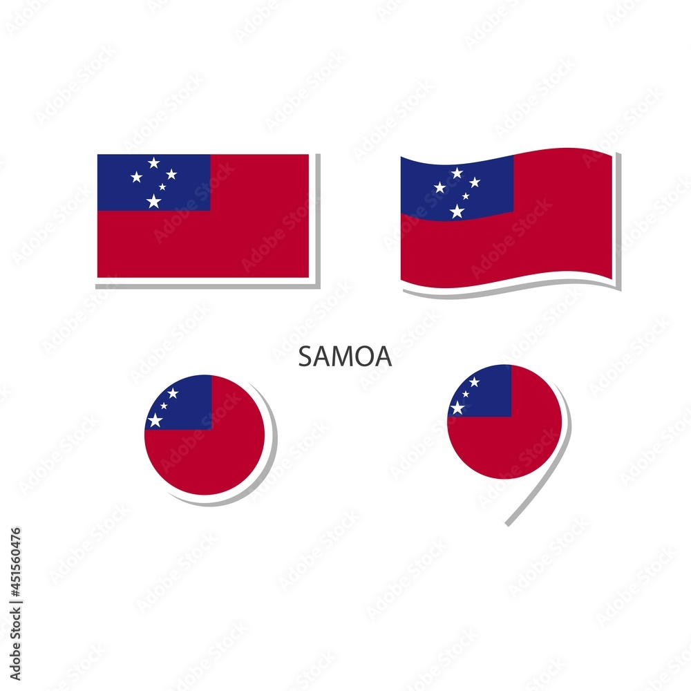 Fototapeta premium Samoa flag logo icon set, rectangle flat icons, circular shape, marker with flags.