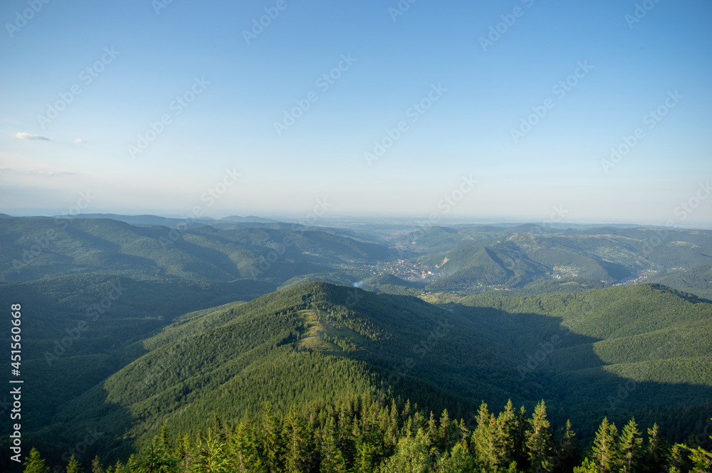 Panorama of the Carpathian mountains, beautiful summer landscape