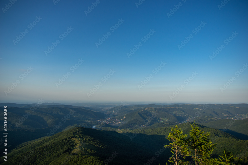 Panorama of the Carpathian mountains, beautiful summer landscape